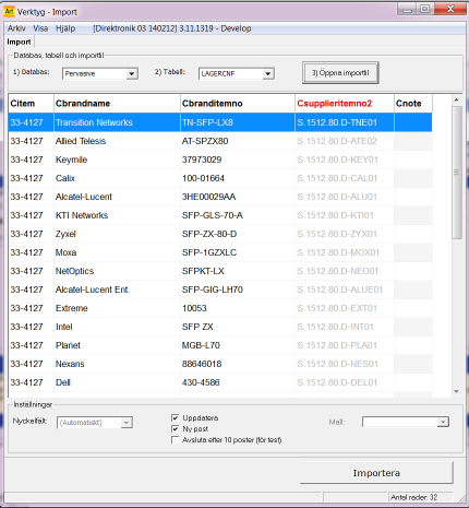 Electra - Import tabell